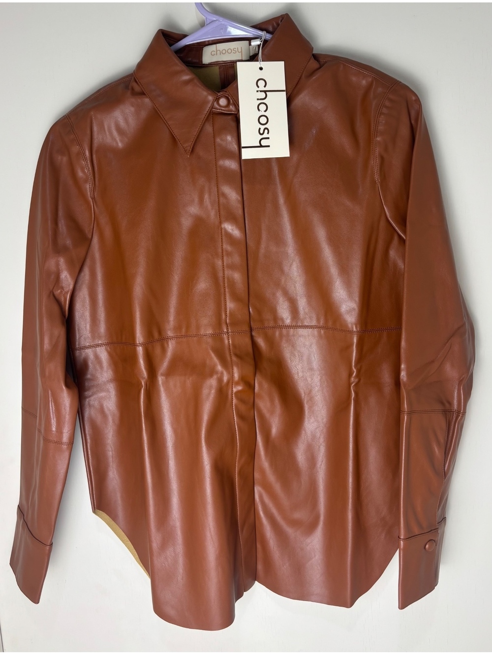 Choosy Faux Leather Shirt Jacket Size 0 Brown Cognac NWT Y2K Moto Western